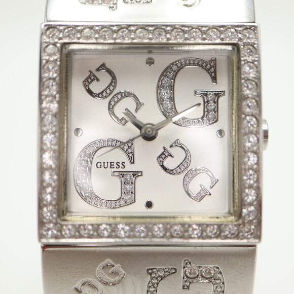 Guess Silver Tone Square Glitter Jewel 26mm Watch Stainless Steel w New Battery - Picture 6 of 11